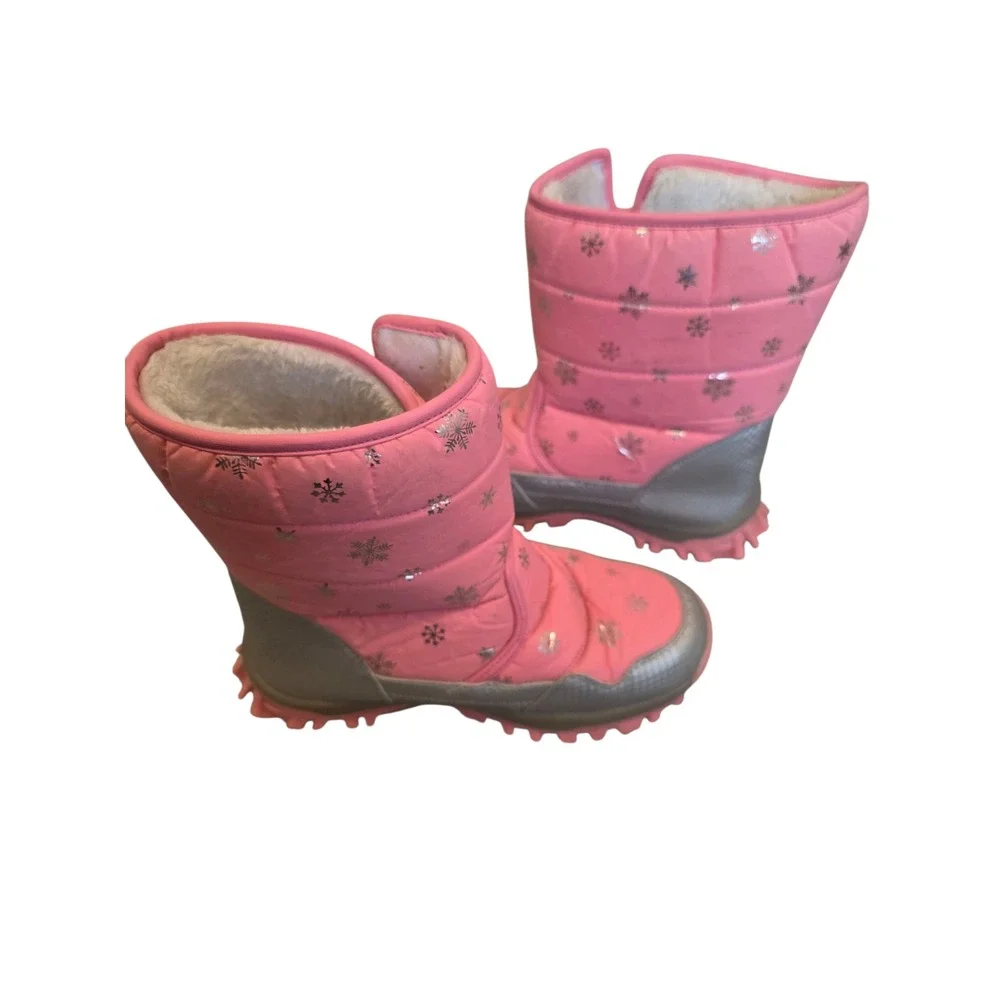 COGA Girls Pink Snowflake Puffer‎ Winter Snow Boots Warm Cozy Toddler Kid Suze 4